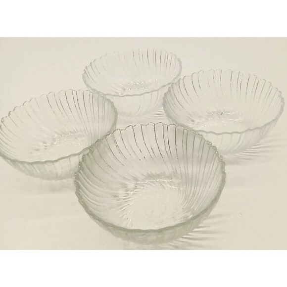 Vintage Set of 4 Clear Glass Arcoroc Seabreeze Swirl 5.5" Cereal Salad Bowls - Picture 1 of 5